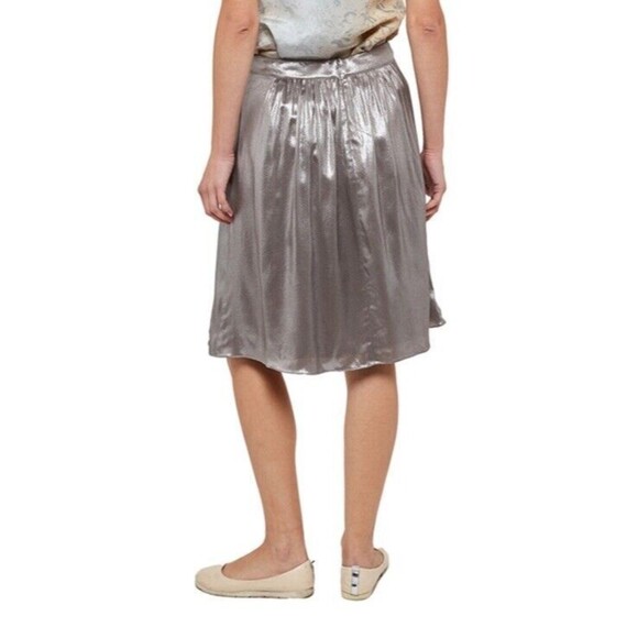 Etro Silver Gray Metallic Pleated Midi Skirt 100% Silk Size 46 /US 10 - Picture 2 of 16